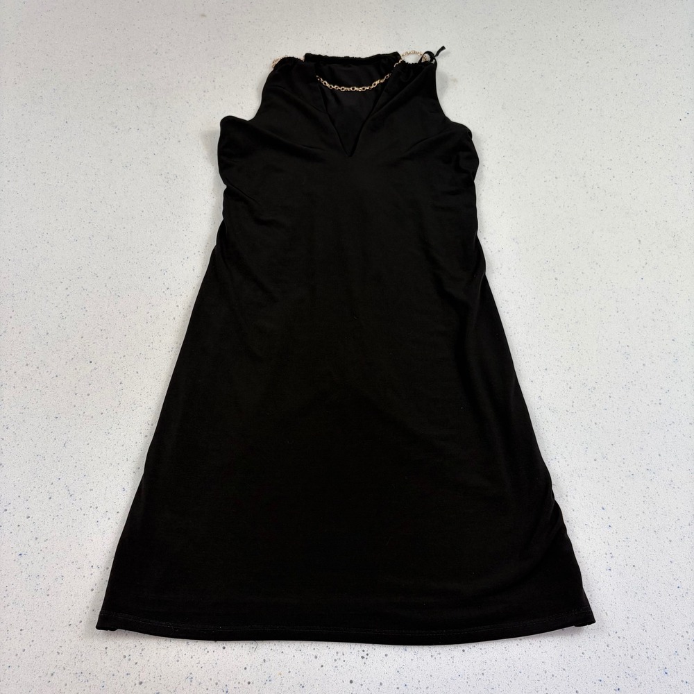 Kensie Black Sleeveless Shift Dress Gold Chain Neckline Valentine's NWT Size 0